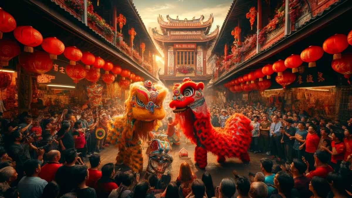 salah satu perayaan imlek di solo dengan barongsai sebagai budaya tionghoa